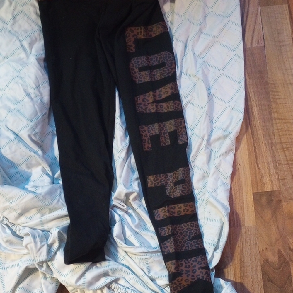 PINK Victoria's Secret Black Leggings with Leopard Print